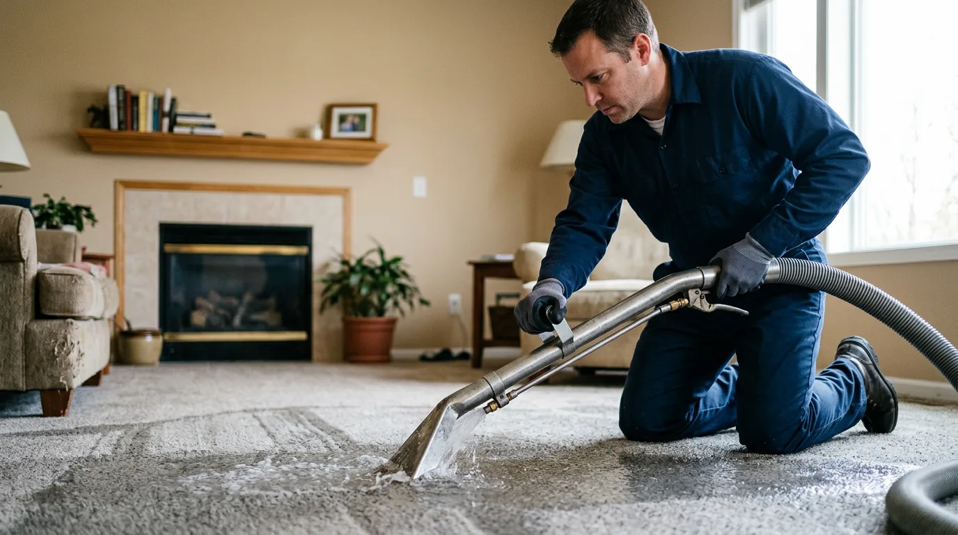 Water damage restoration technician working near Marysville, KS